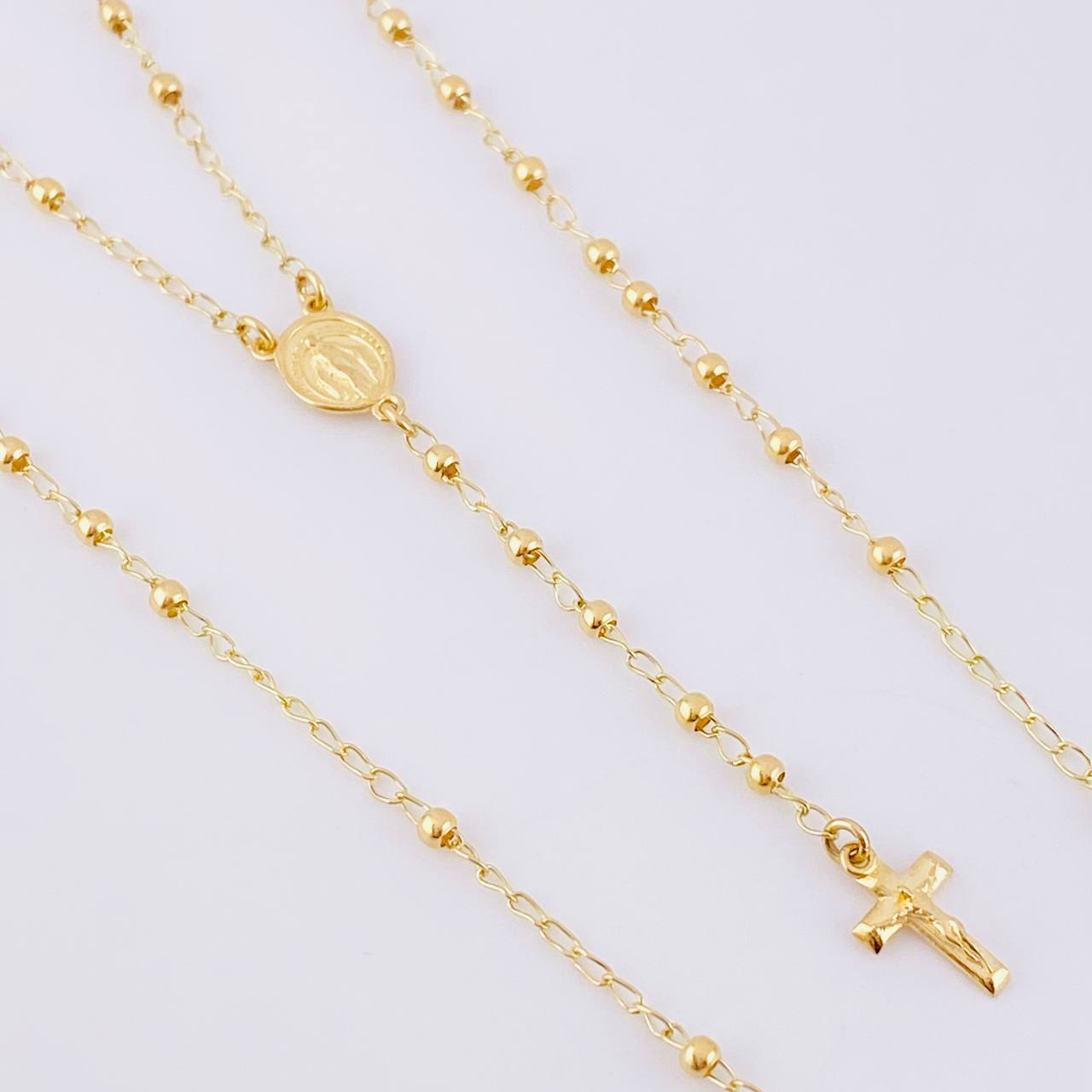 Rosario Virgen Milagrosa Cruz Cristo 3.95g / 55cm / 2.25mm Oro Amarillo 18K
