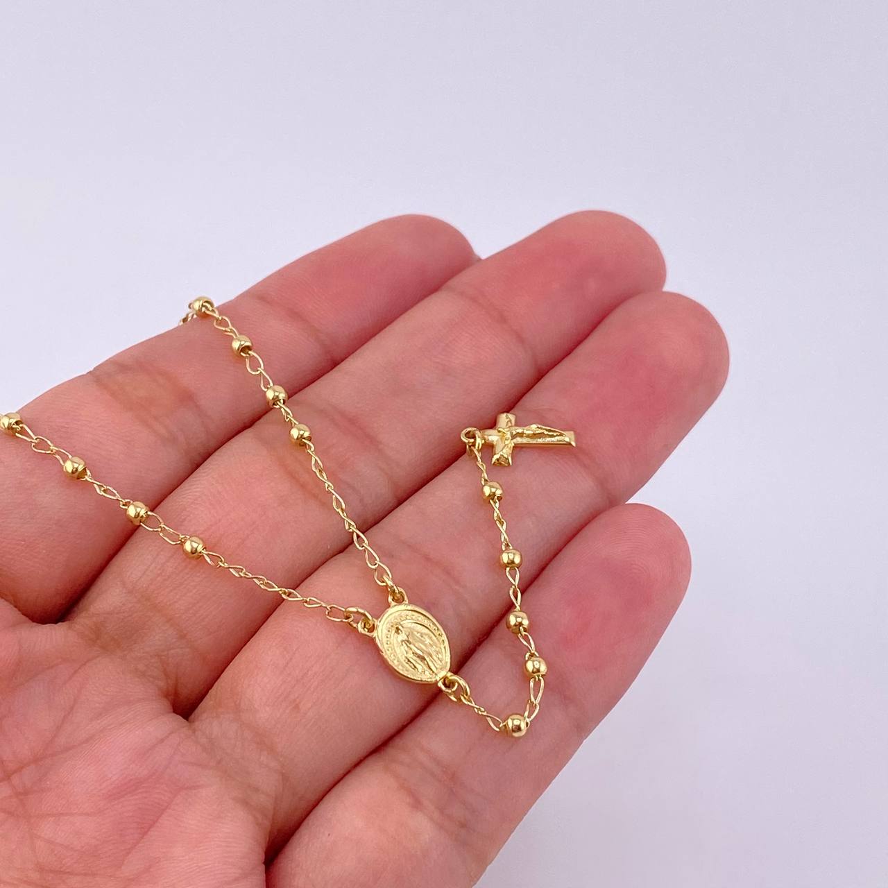 Rosario Virgen Milagrosa Cruz Cristo 4g / 55cm / 2.25mm Oro Amarillo 18K