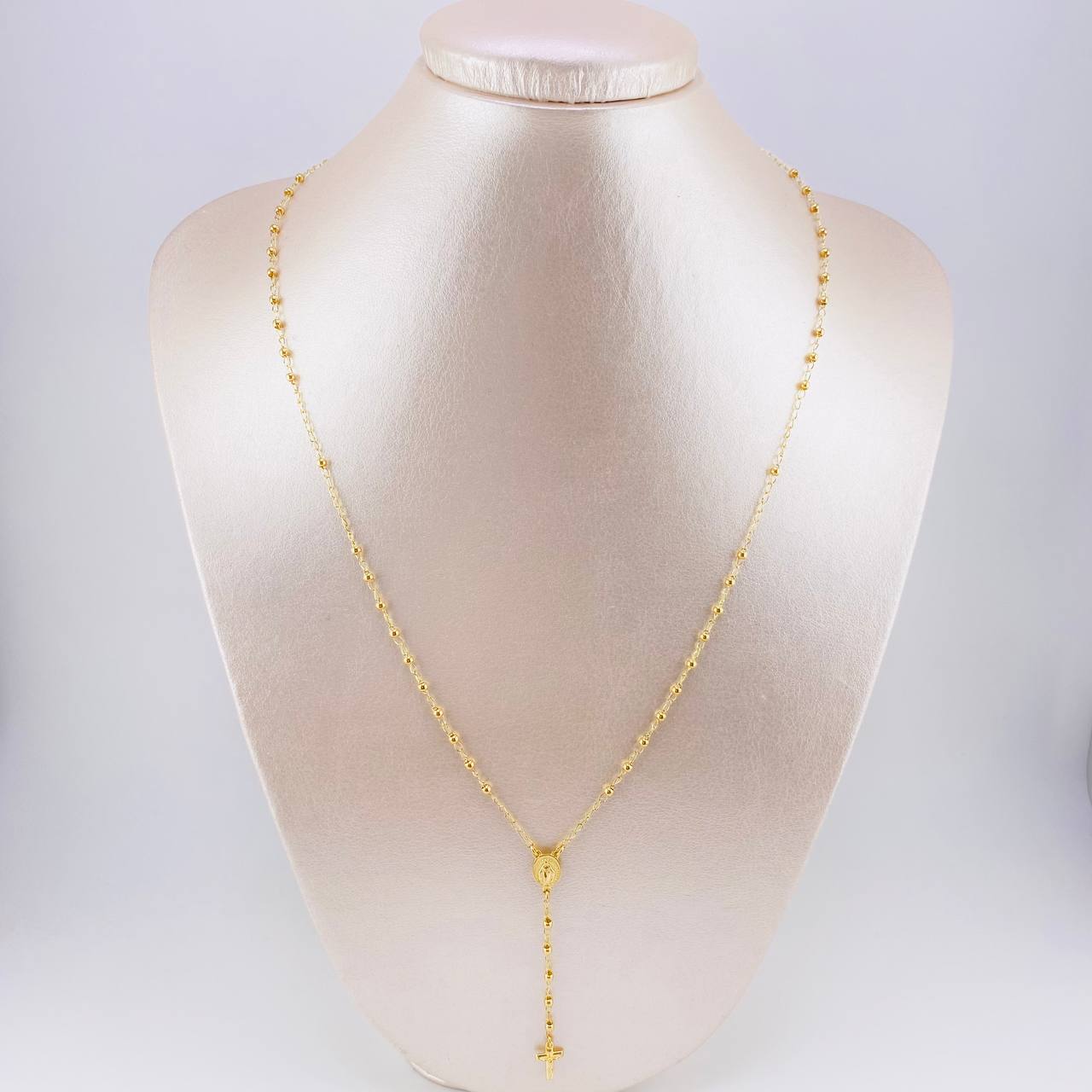 Rosario Virgen Milagrosa Cruz Cristo 3.95g / 55cm / 2.25mm Oro Amarillo 18K