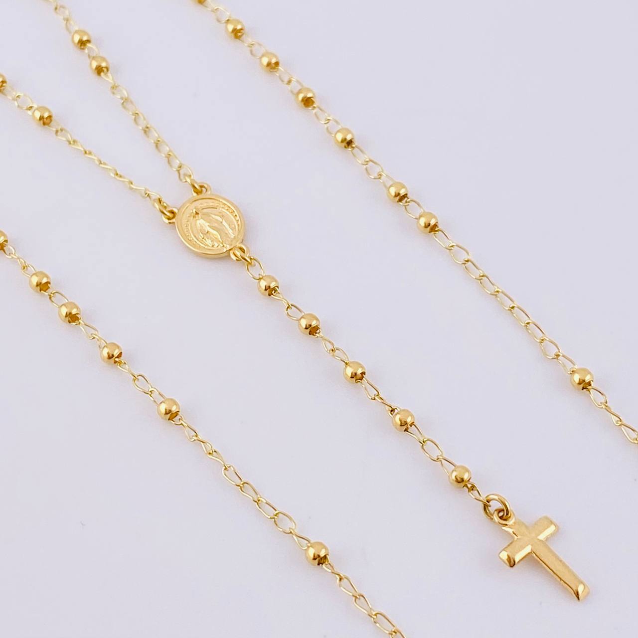Rosario Virgen Milagrosa Cruz Lisa 3.85g / 55cm / 2.25mm Oro Amarillo 18K