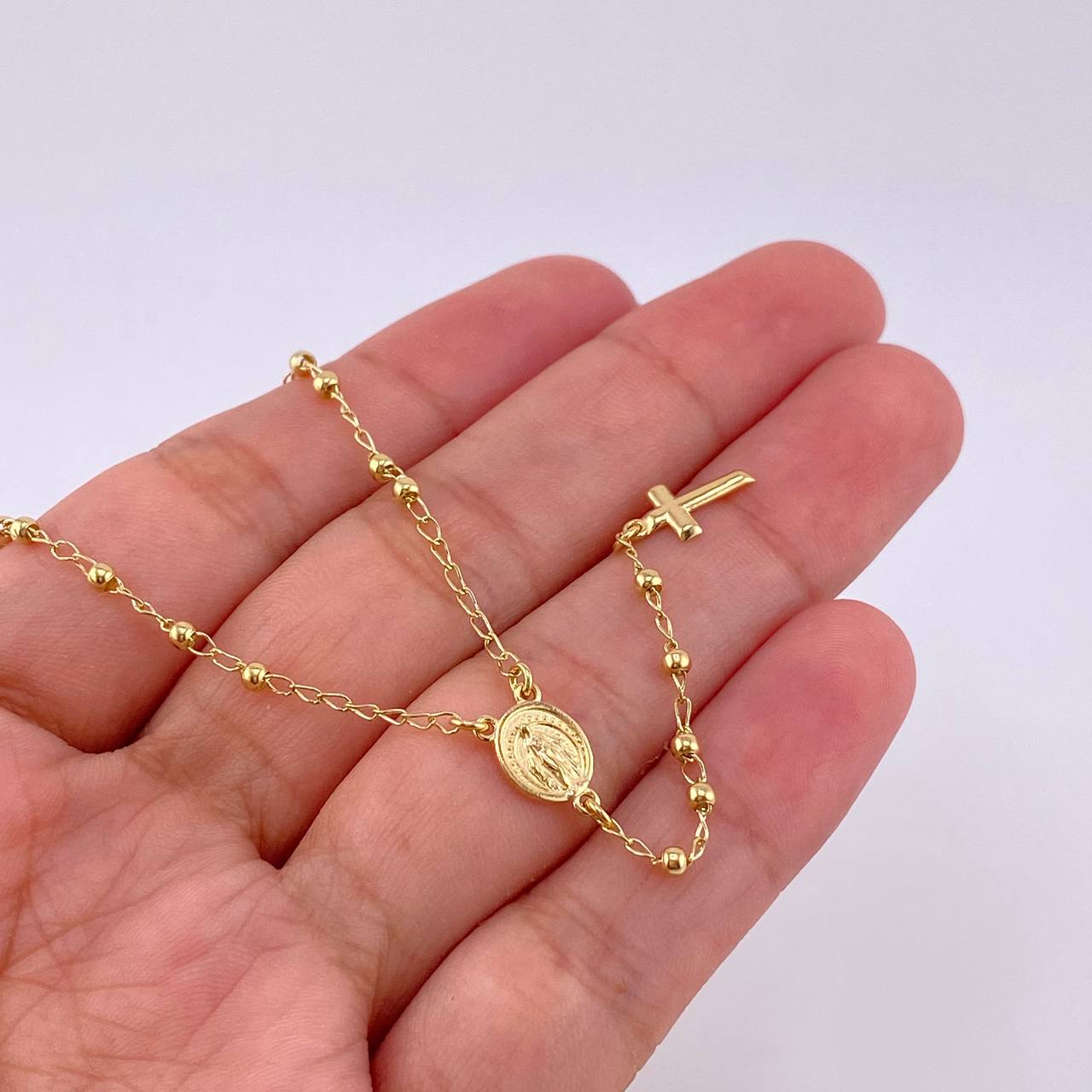 Rosario Virgen Milagrosa Cruz Lisa 3.85g / 55cm / 2.25mm Oro Amarillo 18K