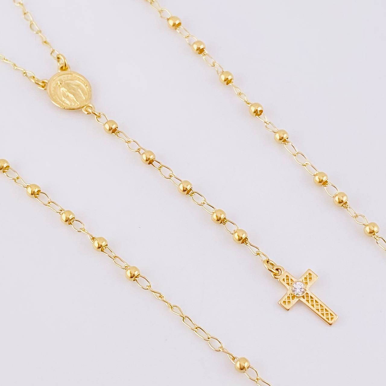 Rosario Virgen Milagrosa Cruz Malla 4.05g / 55cm / 2.25mm Oro Amarillo 18K
