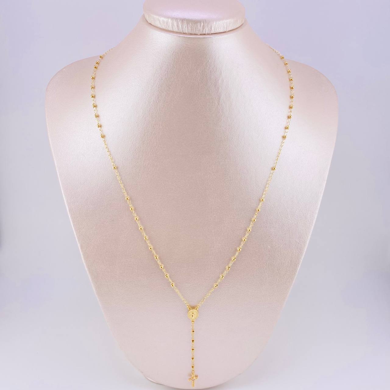 Rosario Virgen Milagrosa Cruz Malla 4.05g / 55cm / 2.25mm Oro Amarillo 18K