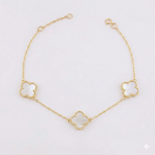 Pulso Modulable Trebol Blanco 2.25 g / 16.2 cm - 14.5 cm / 0.55 mm Oro Amarillo 18K