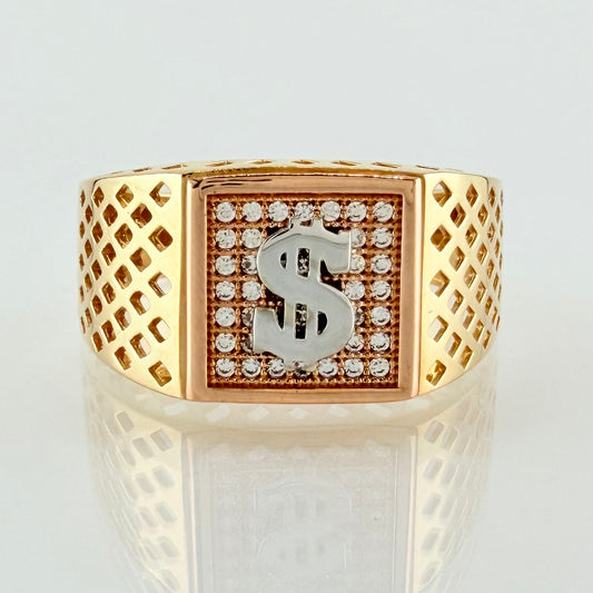 Anillo Sello Signo Dólar 6.2gr / T11 / Tres Oros 18K