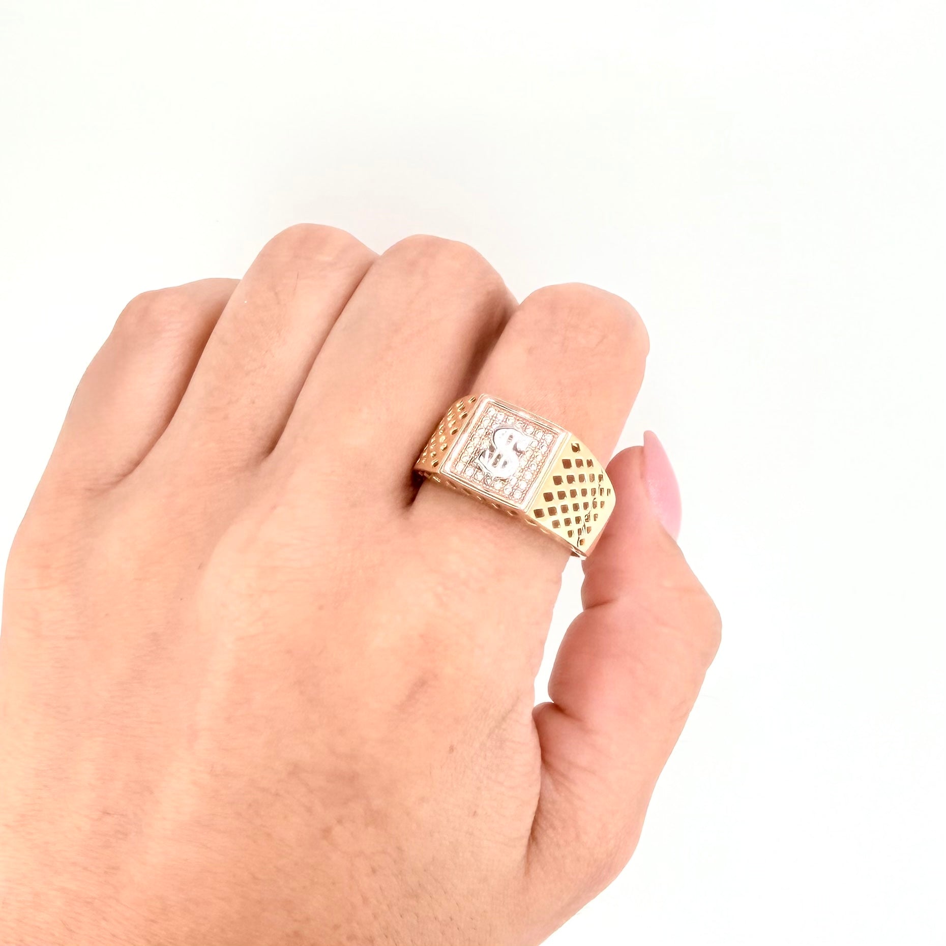 Anillo Sello Signo Dólar 6.2gr / T11 / Tres Oros 18K