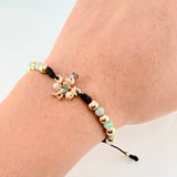 Pulsera Negra Herraje Pato Bolsa Dinero 2.5gr / 5mm-3mm Oro Amarillo 18K *