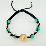 Pulsera Negra Herraje Virgen Milagrosa 1.45gr / 5mm-3mm Oro Amarillo 18K *