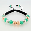 Pulsera Negra Morrallas Esmeraldas 2.95gr / 8mm-5mm Dos Oros Blanco Rosa 18K *
