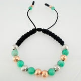 Pulsera Negra Morrallas Esmeraldas 2.95gr / 8mm-5mm Dos Oros Blanco Rosa 18K *