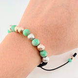 Pulsera Negra Morrallas Esmeraldas 2.95gr / 8mm-5mm Dos Oros Blanco Rosa 18K *