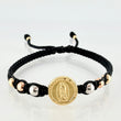 Pulsera Negra Herraje Virgen Guadalupe 1.17gr / 4mm-3mm Tres Oros 18K *