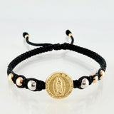 Pulsera Negra Herraje Virgen Guadalupe 1.17gr / 4mm-3mm Tres Oros 18K *