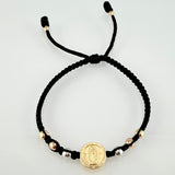 Pulsera Negra Herraje Virgen Guadalupe 1.17gr / 4mm-3mm Tres Oros 18K *