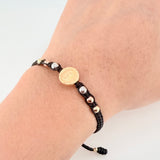 Pulsera Negra Herraje Virgen Guadalupe 1.17gr / 4mm-3mm Tres Oros 18K *
