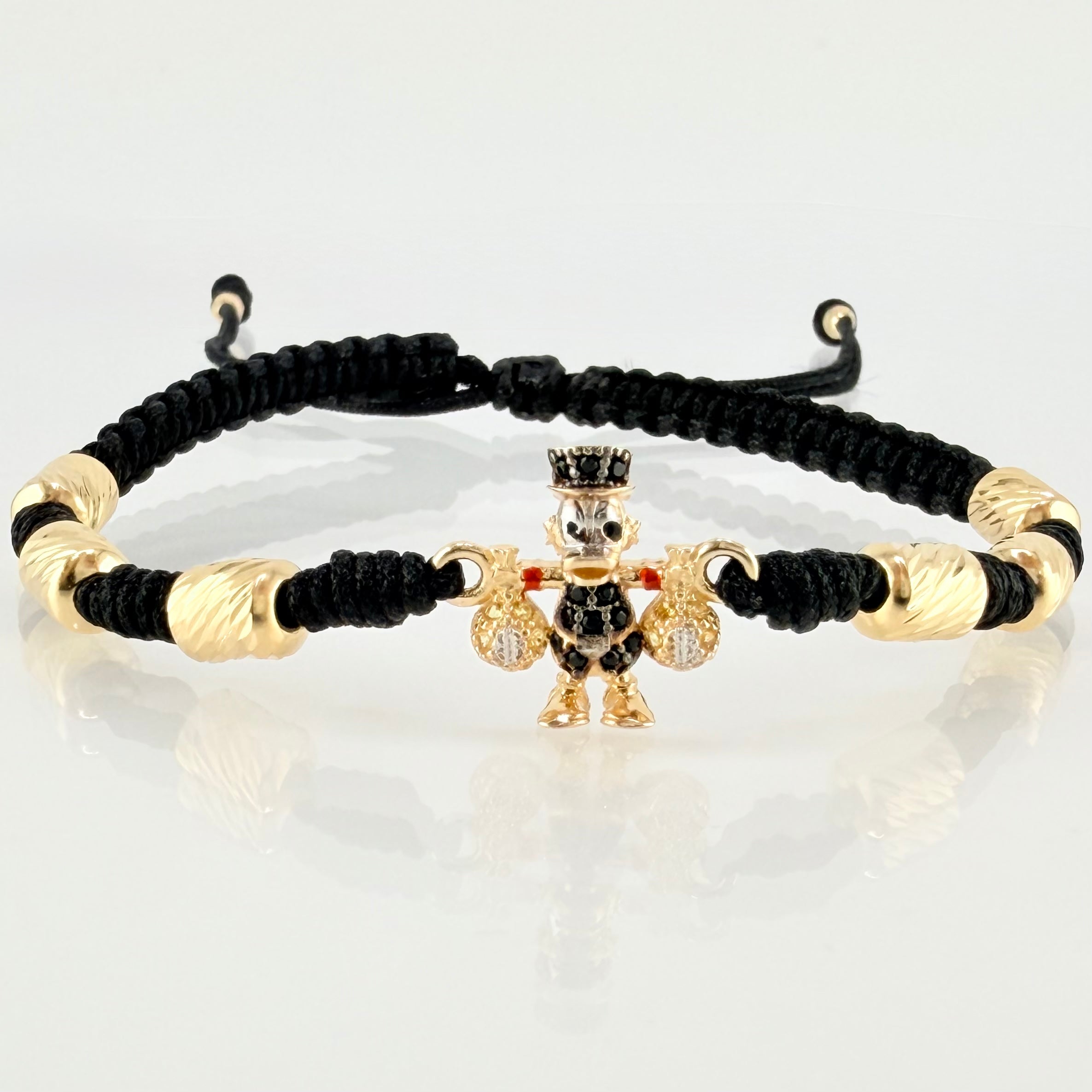 Pulsera Negra Herraje Pato Bolsa Dinero 2.67gr / 5mm-3mm Oro Amarillo 18K *