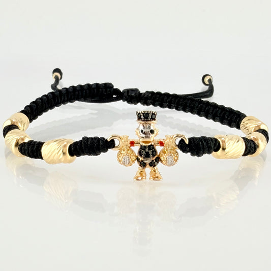 Pulsera Negra Herraje Pato Bolsa Dinero 2.67gr / 5mm-3mm Oro Amarillo 18K *