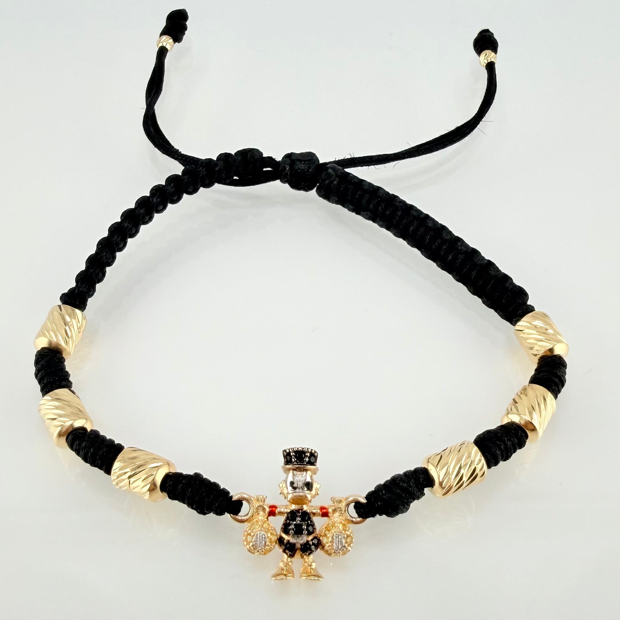 Pulsera Negra Herraje Pato Bolsa Dinero 2.67gr / 5mm-3mm Oro Amarillo 18K *