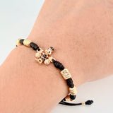 Pulsera Negra Herraje Pato Bolsa Dinero 2.67gr / 5mm-3mm Oro Amarillo 18K *