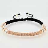 Pulsera Negra Herraje Cilindro 4.6gr / 5mm-3mm Dos Oros Blanco Rosa 18K *