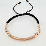 Pulsera Negra Herraje Cilindro 4.6gr / 5mm-3mm Dos Oros Blanco Rosa 18K *