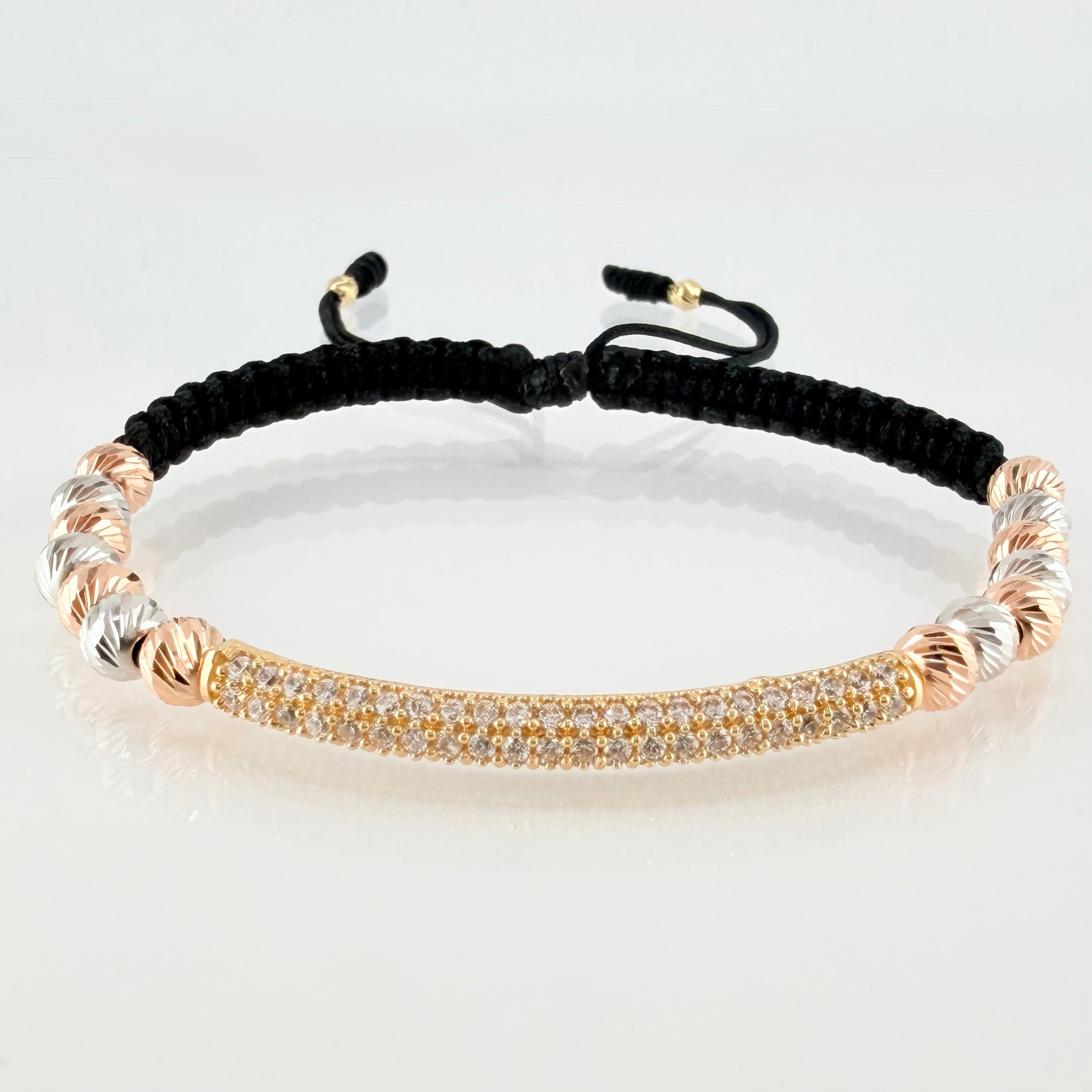 Pulsera Negra Herraje Cilindro 4.92gr / 5mm-3mm Tres Oros 18K *