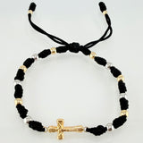 Pulsera Negra Herraje Cruz 1.62gr / 4mm-3mm Dos Oros Amarillo Blanco 18K *