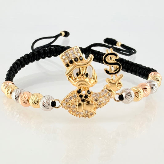 Pulsera Negra Herraje Pato Inspirado 5.68gr / 5mm-3mm Tres Oros 18K *