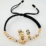 Pulsera Negra Herraje Pato Inspirado 5.68gr / 5mm-3mm Tres Oros 18K *