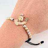 Pulsera Negra Herraje Pato Inspirado 5.68gr / 5mm-3mm Tres Oros 18K *