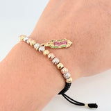 Pulsera Negra Dije Virgen Guadalupe 4gr / 5mm-3mm Tres Oros 18K *