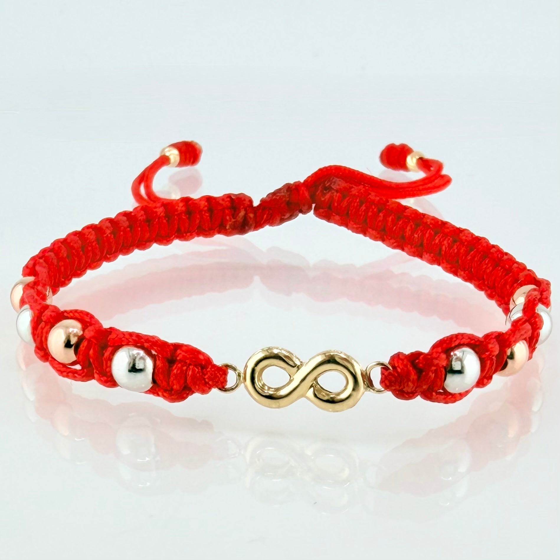 Pulsera Roja Herraje Infinito 1.15gr / 4mm-3mm Tres Oros 18K *