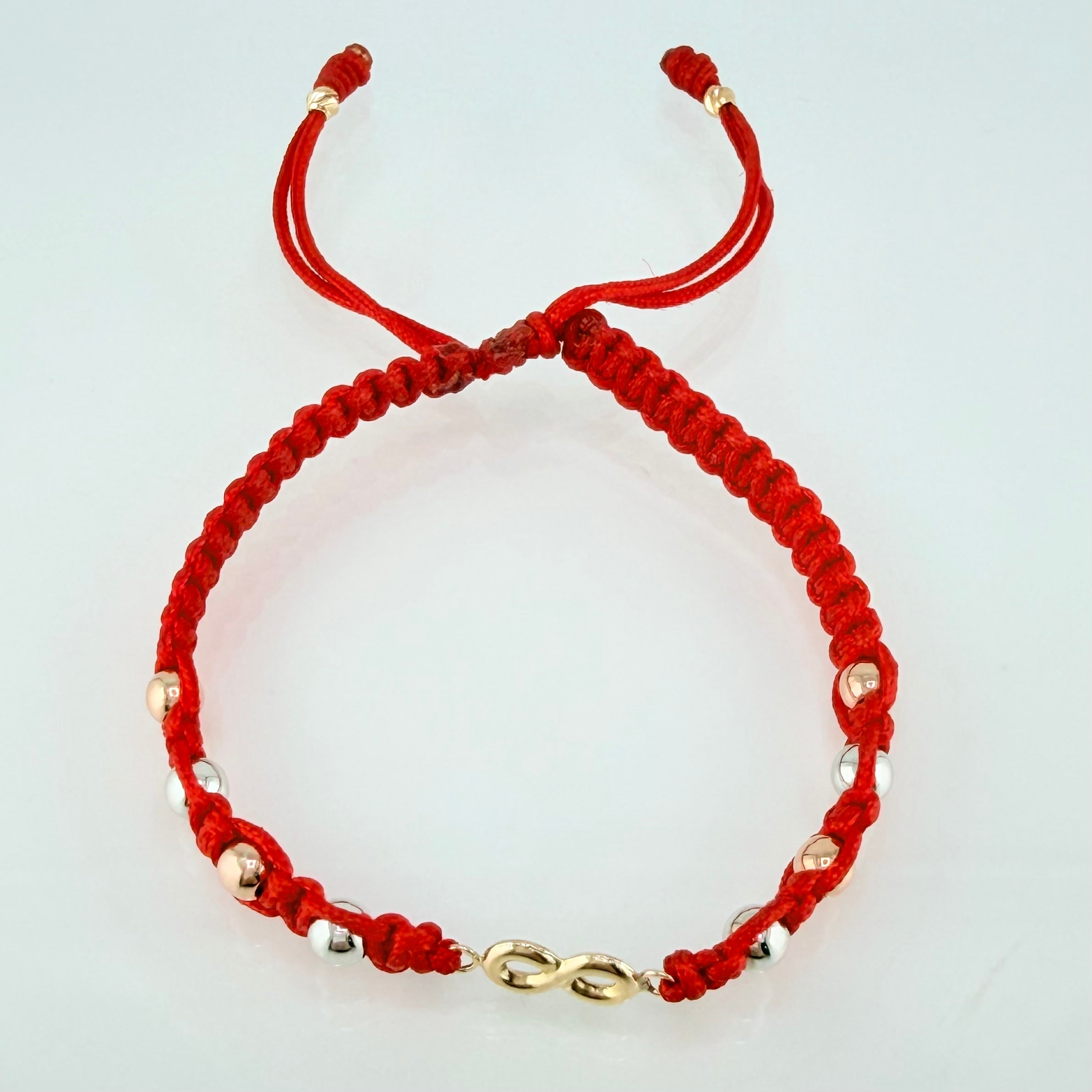Pulsera Roja Herraje Infinito 1.15gr / 4mm-3mm Tres Oros 18K *