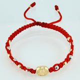 Pulsera Roja Herraje Virgen Milagrosa 1.67gr / 4mm-3mm Dos Oros Amarillo Blanco 18K *