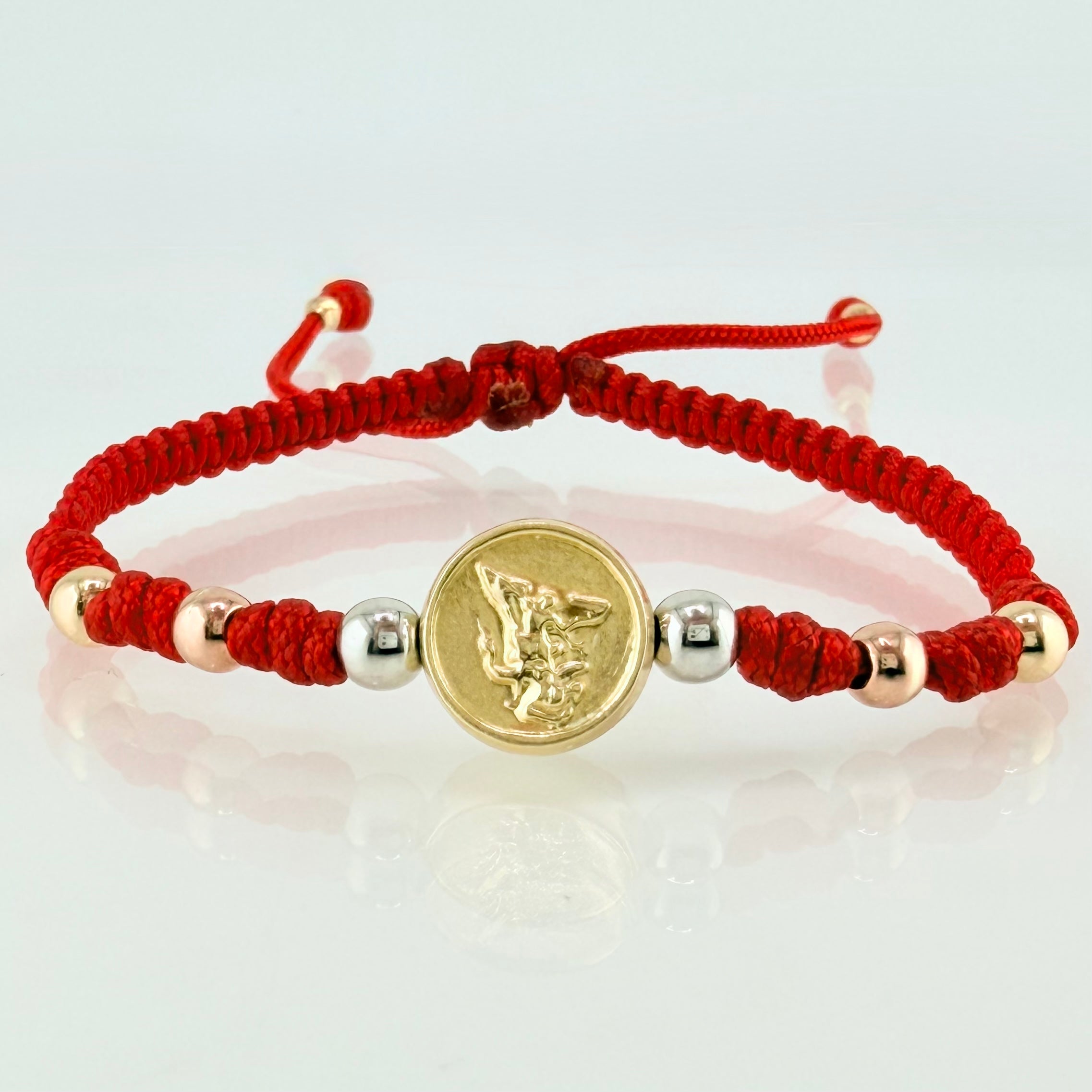 Pulsera Roja Herraje San Miguel Arcangel 1.22gr / 4mm-3mm Tres Oros 18K *