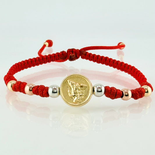 Pulsera Roja Herraje San Miguel Arcangel 1.22gr / 4mm-3mm Tres Oros 18K *