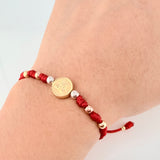 Pulsera Roja Herraje San Miguel Arcangel 1.22gr / 4mm-3mm Tres Oros 18K *