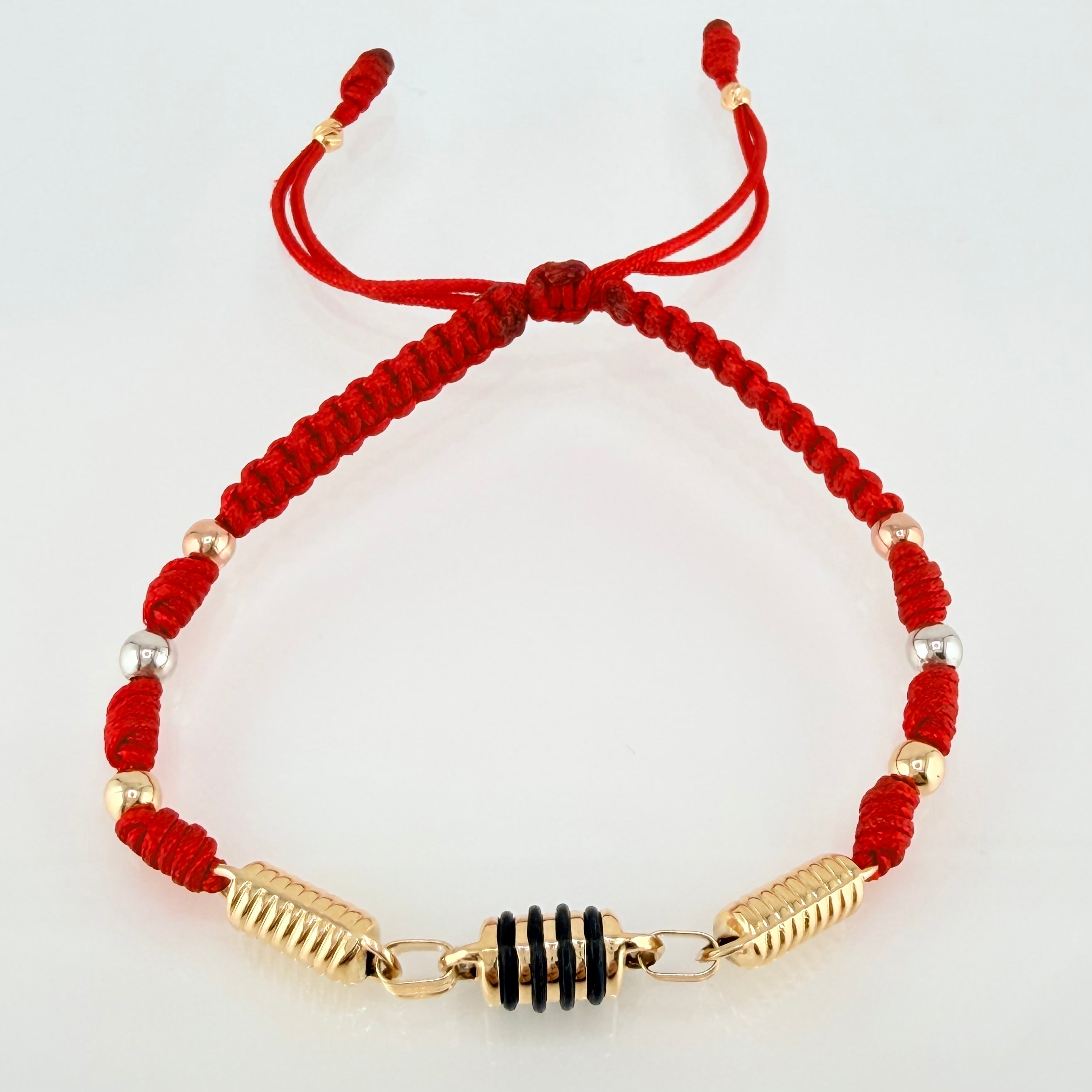 Pulsera Roja Herraje Retazo Rustico 2.4gr / 4mm-3mm Tres Oros 18K *