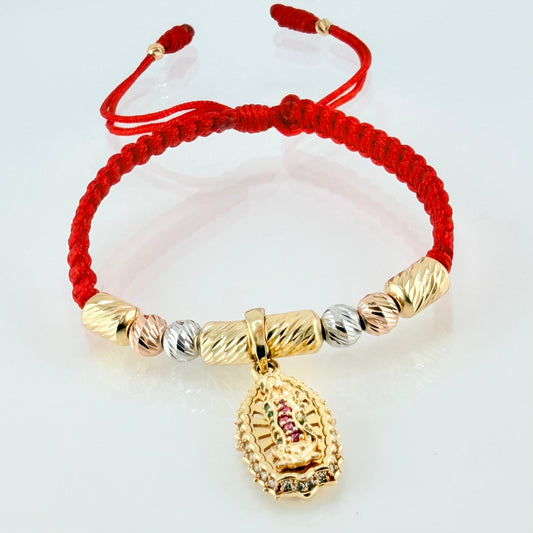 Pulsera Roja Dije Virgen Guadalupe 4.05gr / 4mm-3mm Tres Oros 18K *