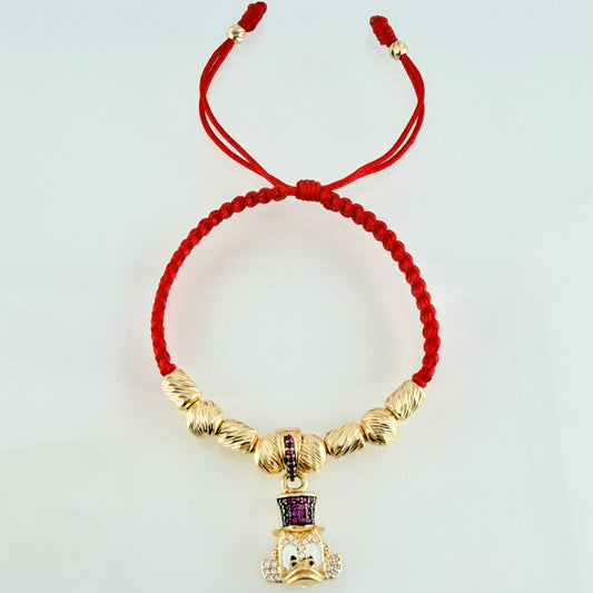 Pulsera Roja Dije Cara Pato 6.57gr / 7mm-4mm Oro Amarillo 18K *