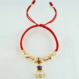 Pulsera Roja Dije Cara Pato 6.57gr / 7mm-4mm Oro Amarillo 18K *