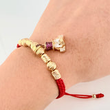 Pulsera Roja Dije Cara Pato 6.57gr / 7mm-4mm Oro Amarillo 18K *