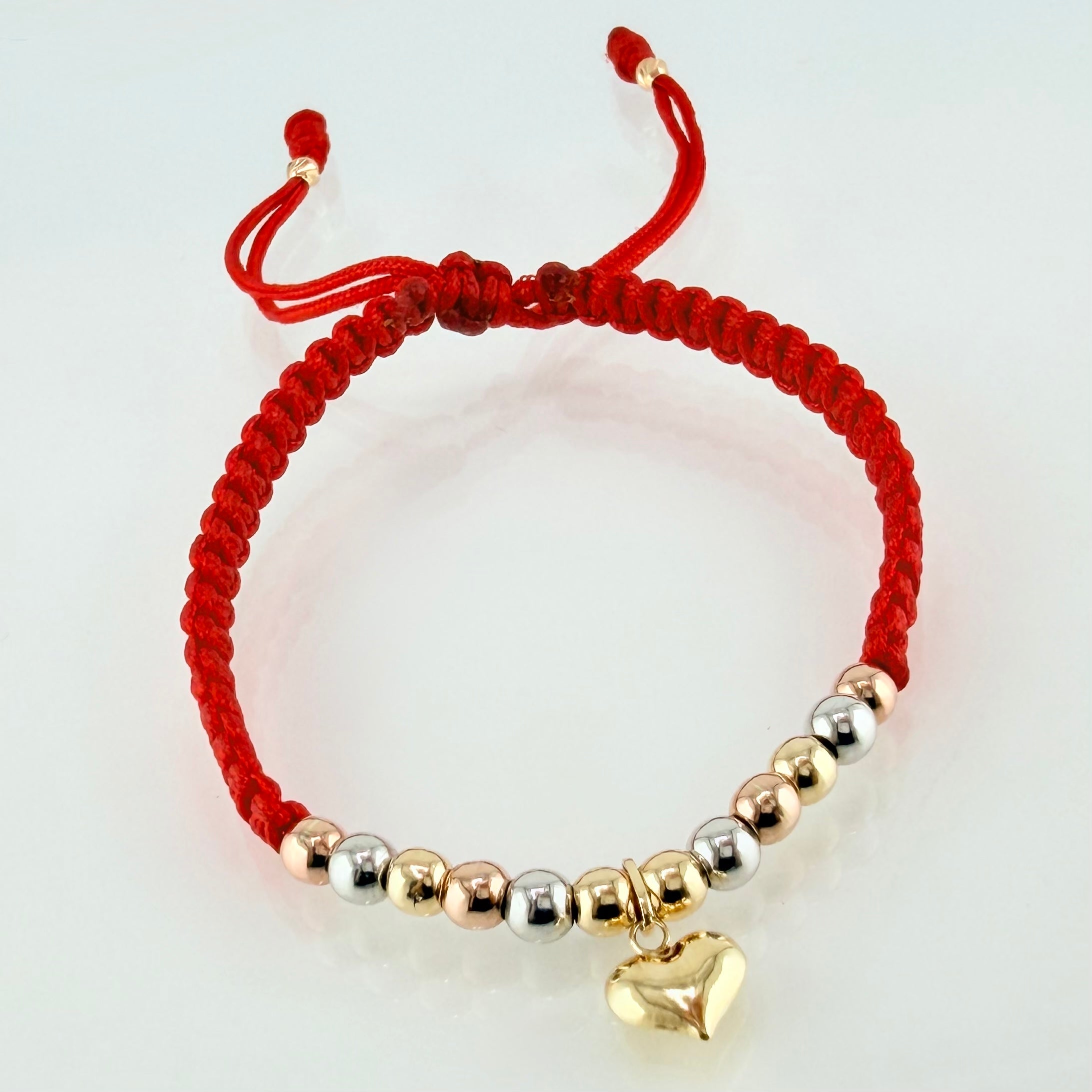 Pulsera Roja Dije Corazon 1.43gr / 4mm-3mm Tres Oros 18K *