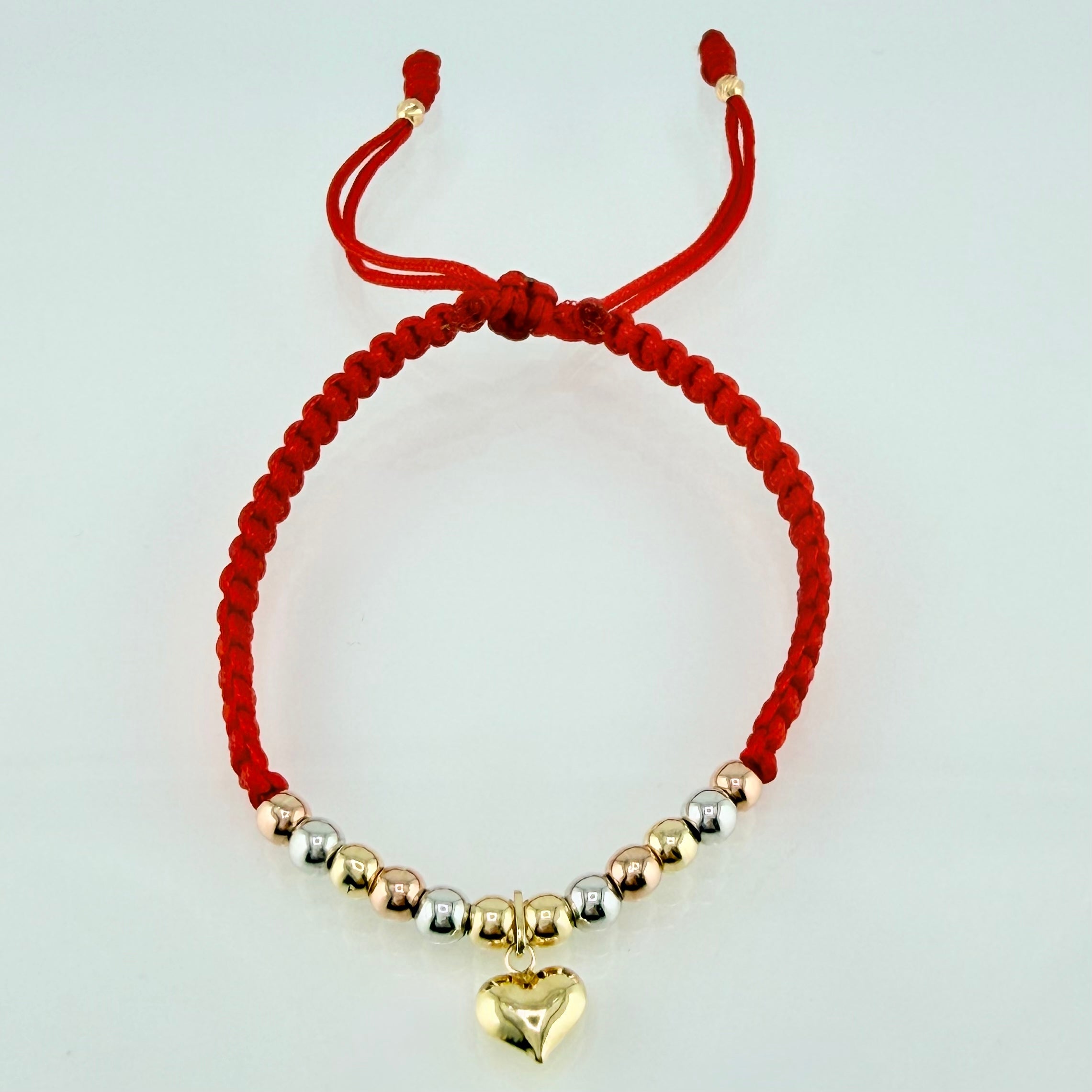 Pulsera Roja Dije Corazon 1.43gr / 4mm-3mm Tres Oros 18K *
