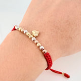 Pulsera Roja Dije Corazon 1.43gr / 4mm-3mm Tres Oros 18K *