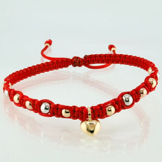 Pulsera Roja Dije Corazon 1.4gr / 4mm-3mm Tres Oros 18K *