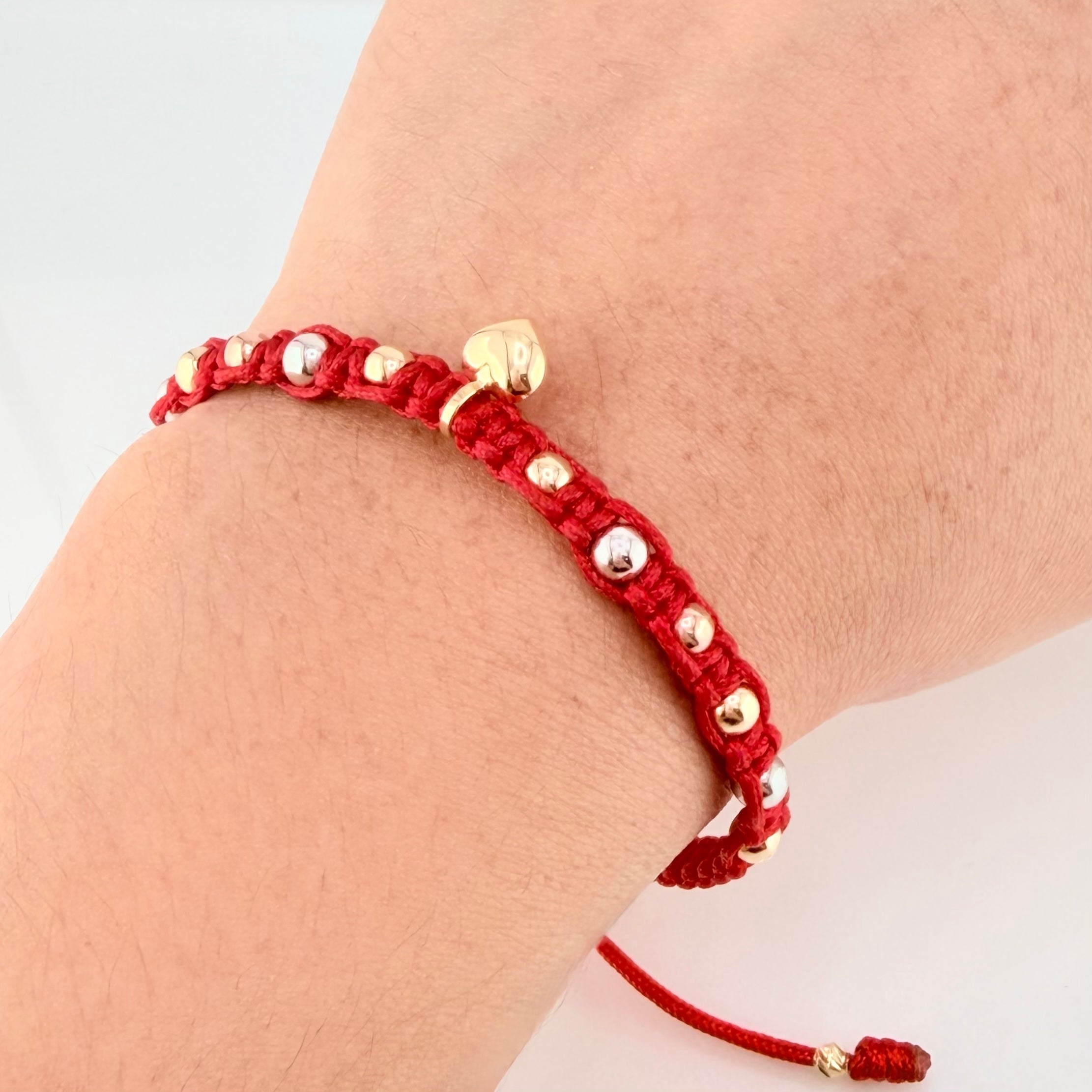 Pulsera Roja Dije Corazon 1.4gr / 4mm-3mm Tres Oros 18K *