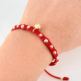 Pulsera Roja Dije Corazon 1.4gr / 4mm-3mm Tres Oros 18K *