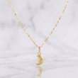 Set Cadena Flor Espejo + Dije Media Luna / 1.1g / 45cm Oro Amarillo 18K