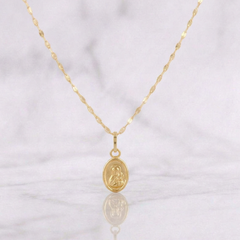 Set Cadena Flor Espejo + Dije Virgen del Carmen / 1.15g / 45cm Oro Amarillo 18K